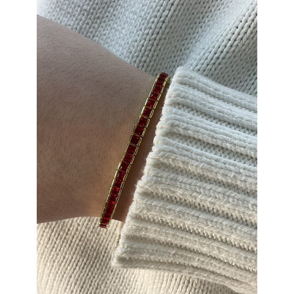 Tennis Red Ruby Sterling silver 925 Gold plated Bracelet 7” inch 4MM